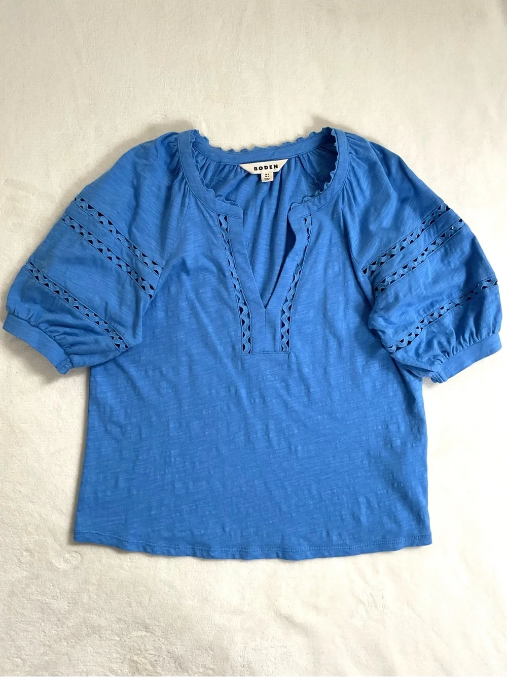 Boden Maisy Rikrak Trim Top Cotton Blue